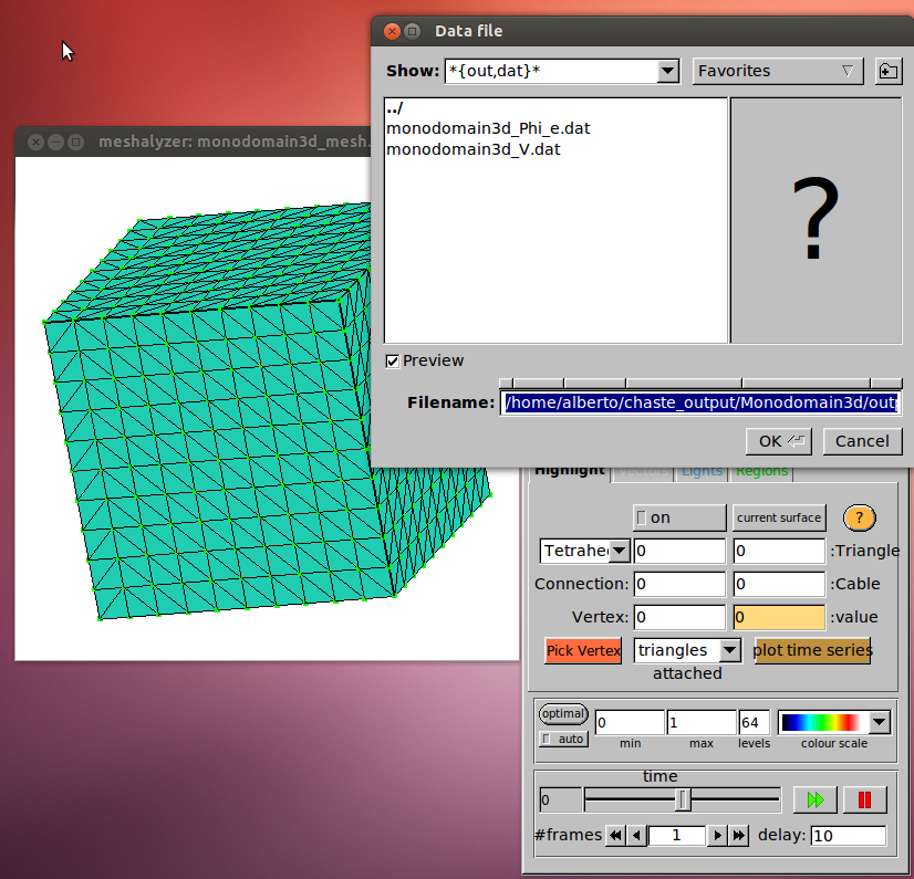 meshalyzer window with surface