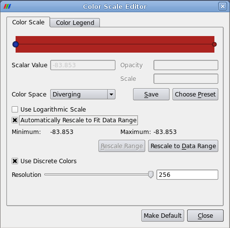 paraview color scale window